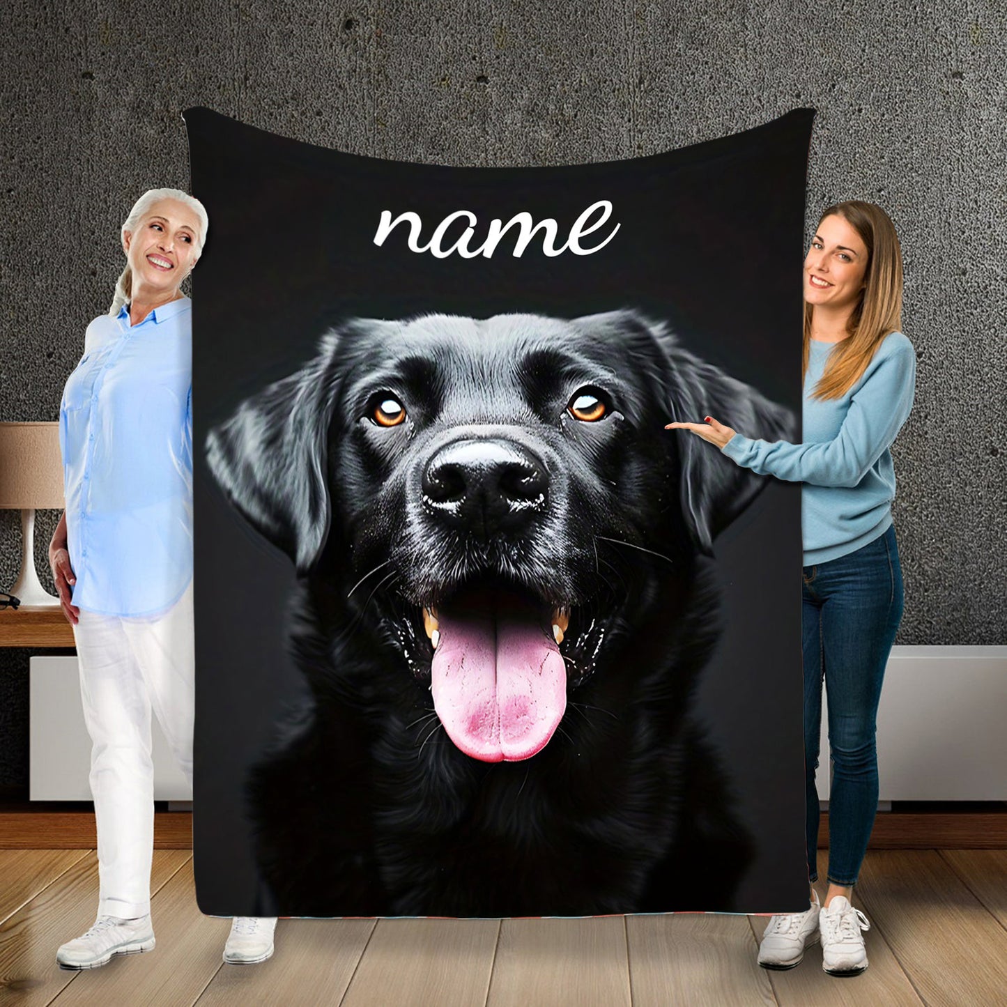 Personalized Black Labrador Retriever Dog Name Custom Photo/Text Option - Plush Fleece Blanket with Labrador Puppy Print, Hypoallergenic All-Season Bedspread, Bed Cover or Couch Throw - 280GSM Heavyweight Polyester (Add Your