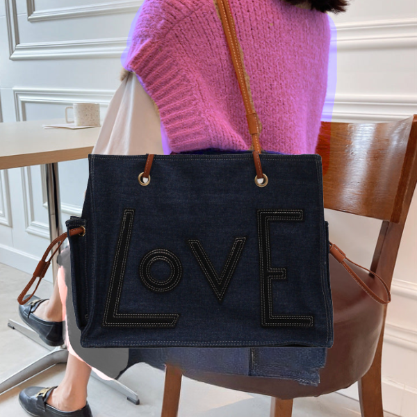 Retro Women's Denim Letter Tote Material Shoulder Bag Shoulder & top-handle Bag Casual Handbags