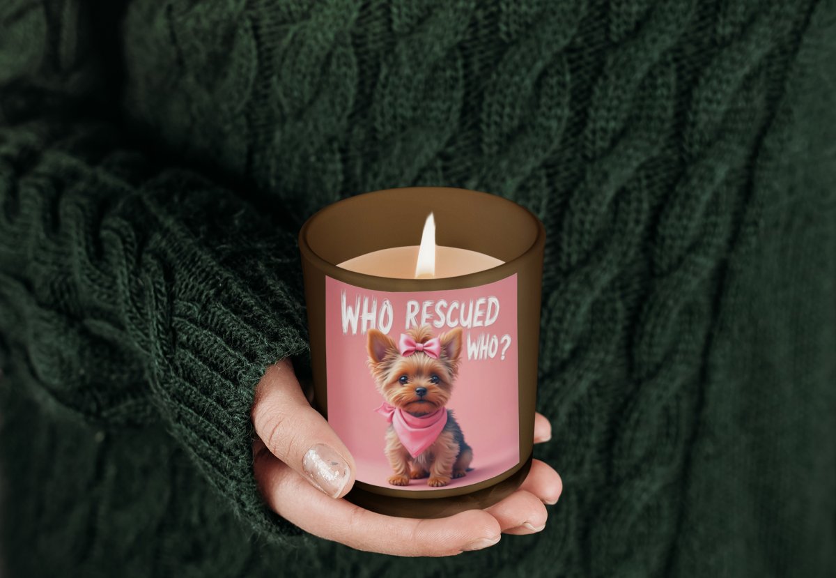 Candle Multi - Size Amber Jar 'WHO rescued WHO yorkie edition' - Buy That Thang