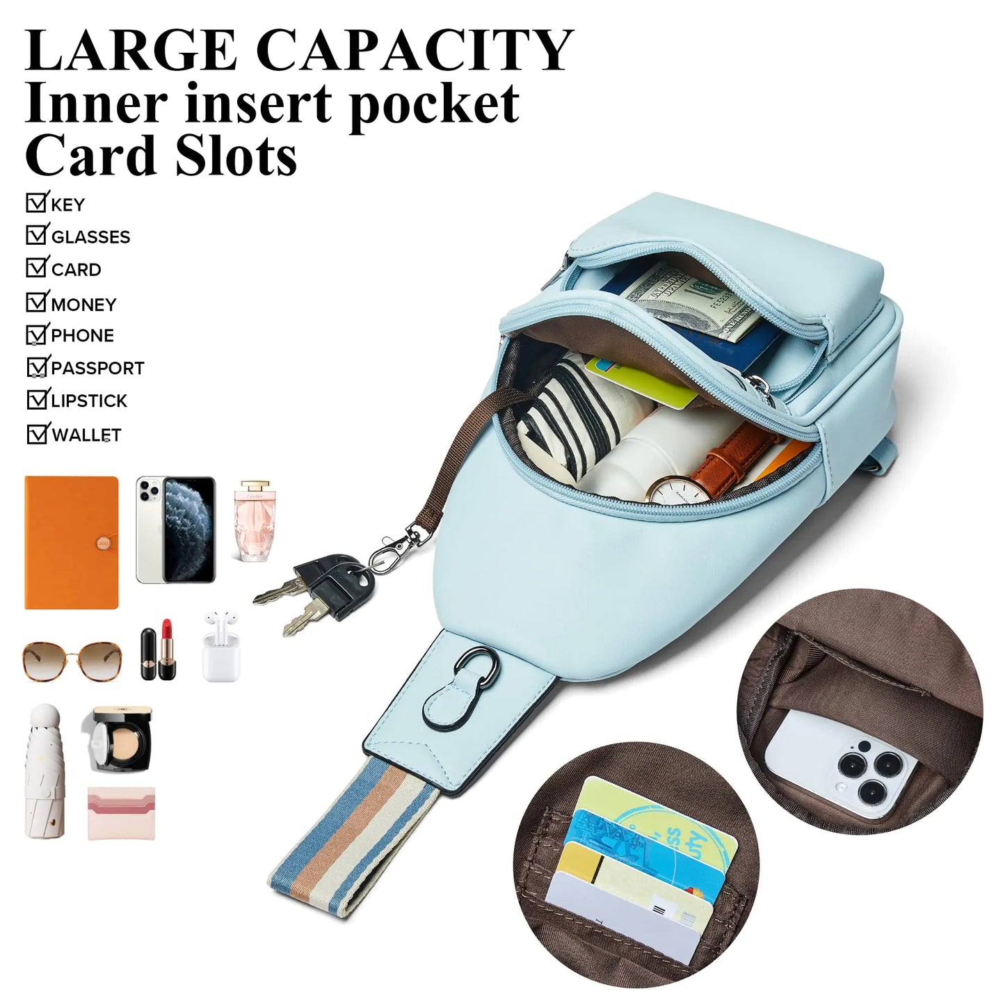 Sling Bag Crossbody Bags for Women Fanny Packs for Women Chest Bag for Work Shopping 7 - 1 Blue Dual Zippered Front Pockets - Buy That Thang