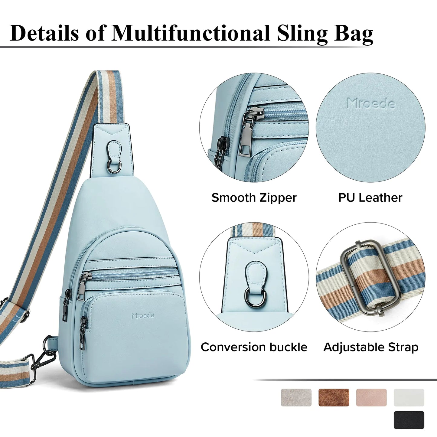 Sling Bag Crossbody Bags for Women Fanny Packs for Women Chest Bag for Work Shopping 7 - 1 Blue Dual Zippered Front Pockets - Buy That Thang
