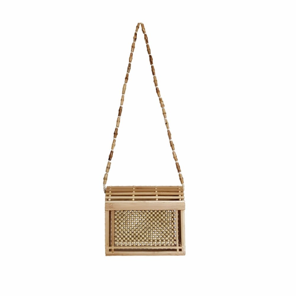 Square Bamboo Bag Summer Hollow Bamboo Beach Bag Fashion Messenger Bag Hand - woven Straw Shoulder Bag - Buy That Thang