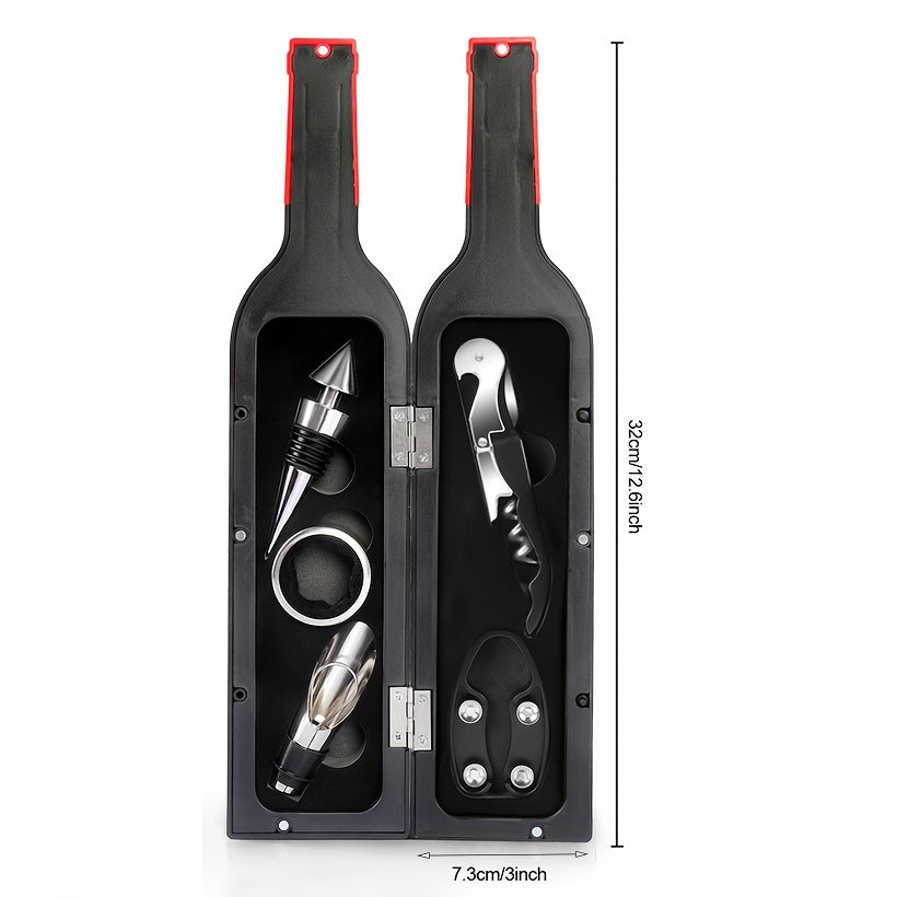 [Wine Opener Set] 5pcs Red Wine Bottle Opener Set | Bottle Opener+Preserving Stopper+Paper Cutter+Pourer+Drip Stopper - Color Box Packaging for Christmas New Year Wedding Gifts