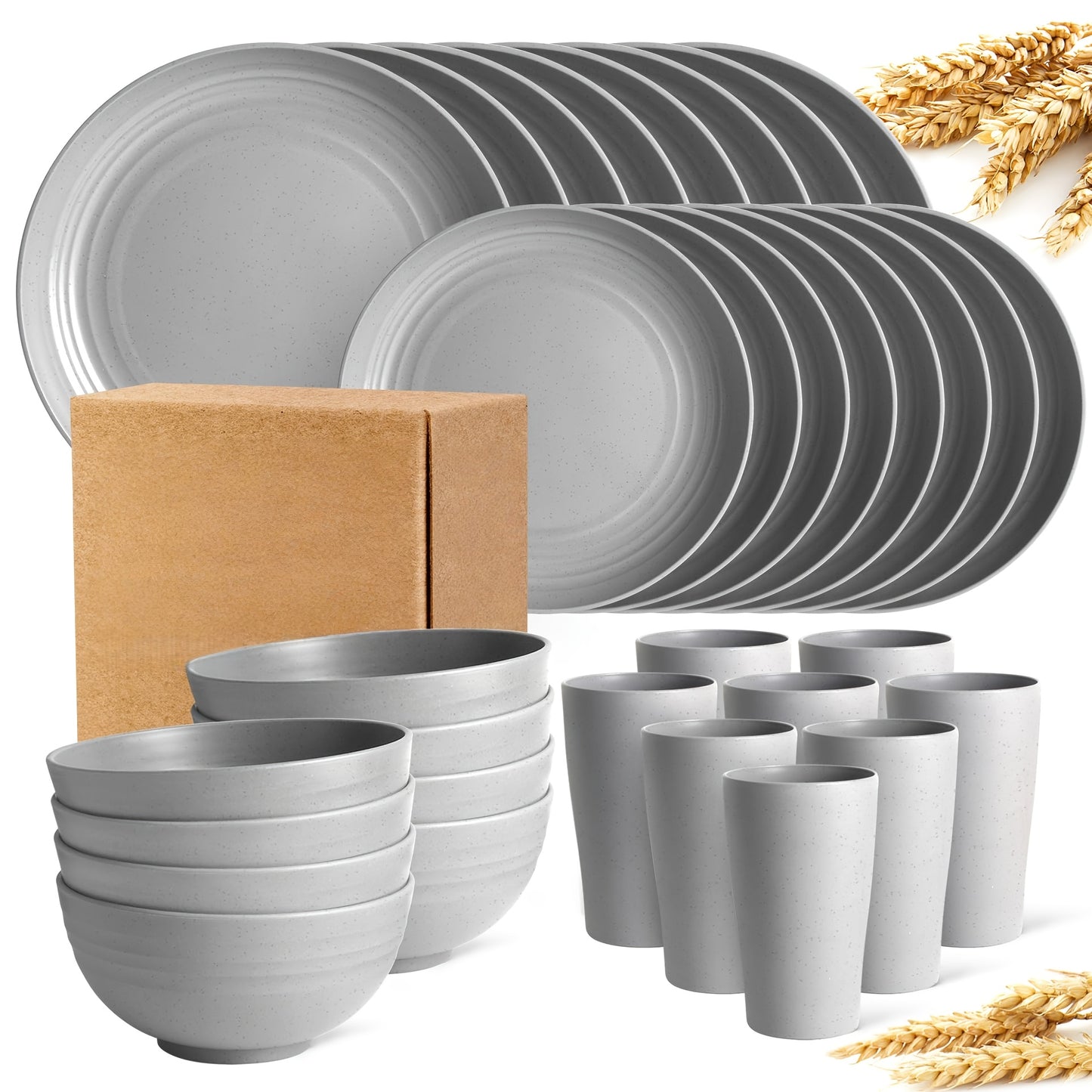 [Unbreakable Dinnerware Set] 32/17/16pcs Wheat Straw Dinnerware Set | Service For 8/4, Large Size Modern Dish Set-Plate/Dessert Plate/Bowl/Cup, Lightweight Tableware, Perfect For Camping, Gifts For Christmas/Halloween, Local