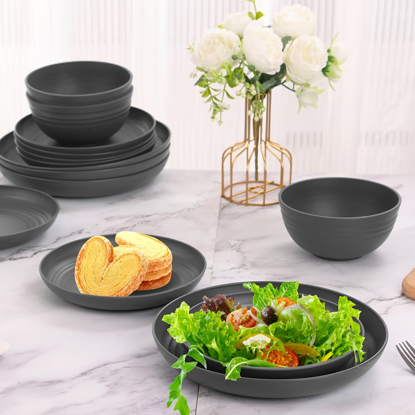 [Unbreakable Dinnerware Set] 32/17/16pcs Wheat Straw Dinnerware Set | Service For 8/4, Large Size Modern Dish Set-Plate/Dessert Plate/Bowl/Cup, Lightweight Tableware, Perfect For Camping, Gifts For Christmas/Halloween, Local