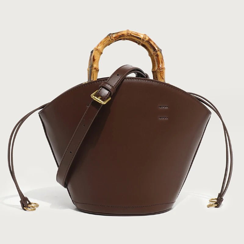 New design bucket bag fashion bamboo handle soft leather women bag single shoulder crossbody bag - Buy That Thang