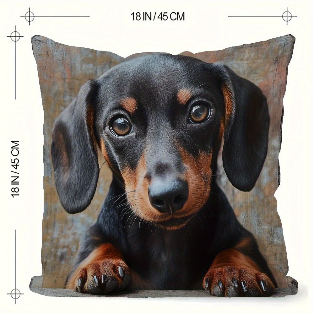 [1pc Dachshund Plush Pillow] Adorable Dachshund Plush Pillow 1pc - 18x18 Inch, Machine Washable, Zippered - Contemporary Style, Polyester, Perfect for Sofa & Bedroom Decor, Dachshund Decor - Buy That Thang