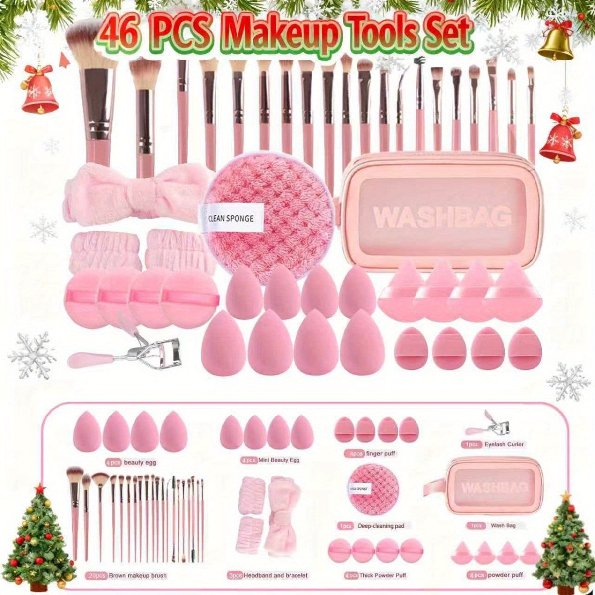 46pcs Makeup Brush And Sponge Set Professional Makeup Brush Set Triangle Foundation Puff Cleaning Foundation Puff Makeup Tool Set - Buy That Thang