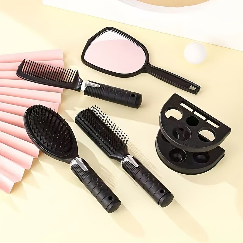 5pcs/Set Hairdressing Brush Holder Set, Hair Styling Brush With Mirror, Hairdressing Comb For All Hair Types - Buy That Thang