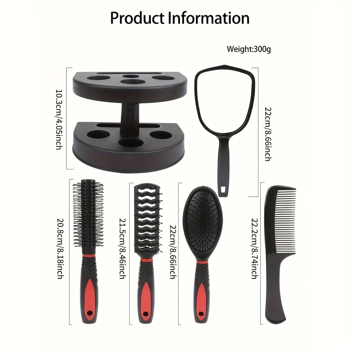 5pcs/Set Hairdressing Brush Holder Set, Hair Styling Brush With Mirror, Hairdressing Comb For All Hair Types - Buy That Thang