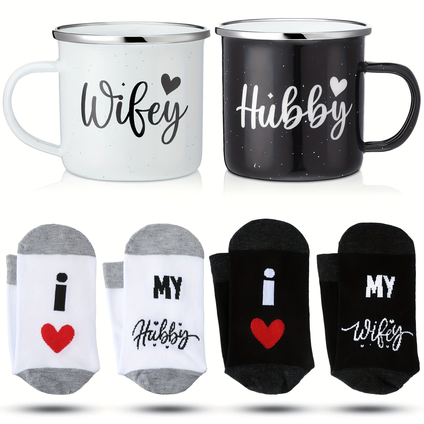 4 Pack Hubby and Wifey Gifts Wifey and Hubby Enamel Couples Coffee Mugs Couples Socks for Bride EngaSynthetic Gemstoneent Groom Wedding Gifts Party Packs