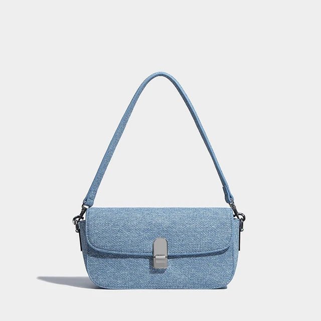 Fashion Women's Denim Shoulder Bag Blue Small Underarm Clutch Handbag Simple Stylish Flap Crossbody Purse - Buy That Thang