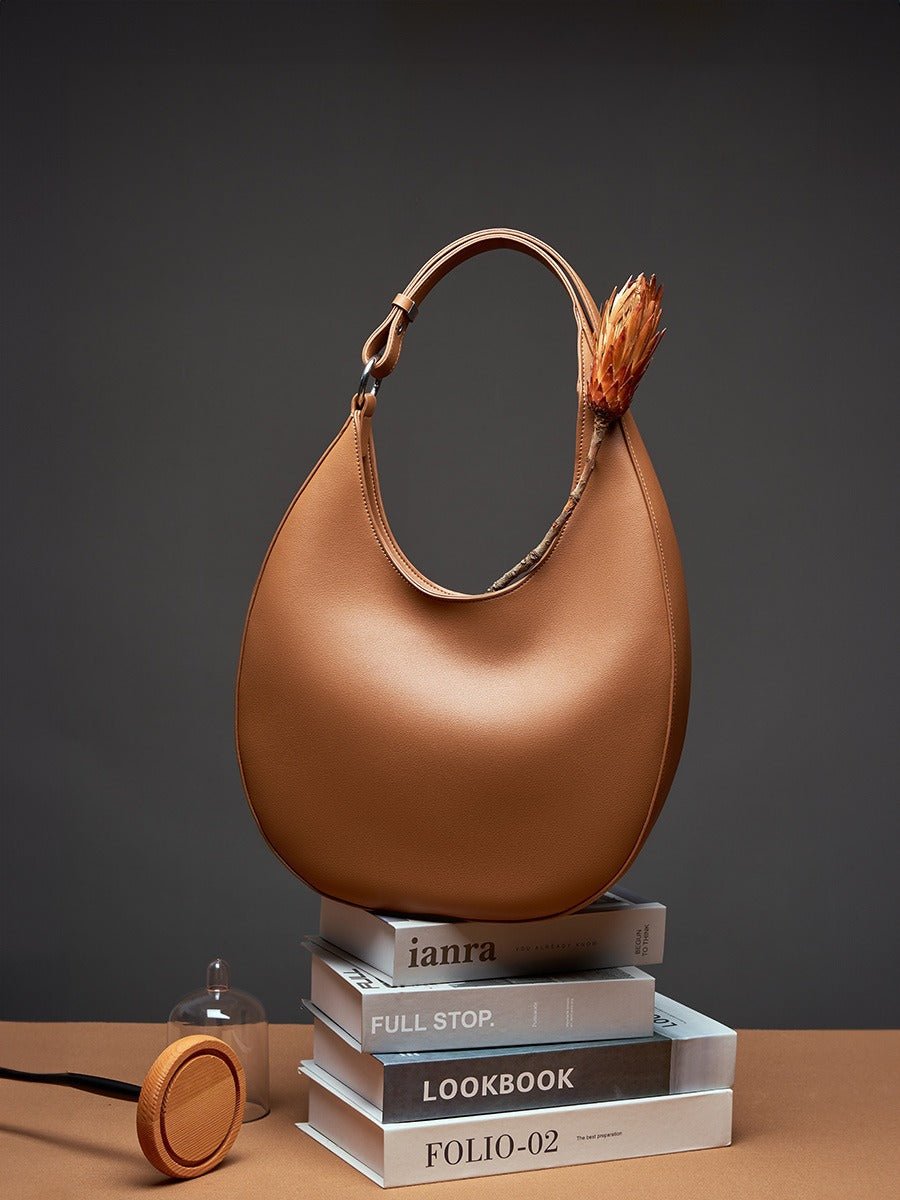 Single shoulder armpit bag genuine leather women's bag niche design crescent shaped bag crossbody tote bag versatile and trendy - Buy That Thang