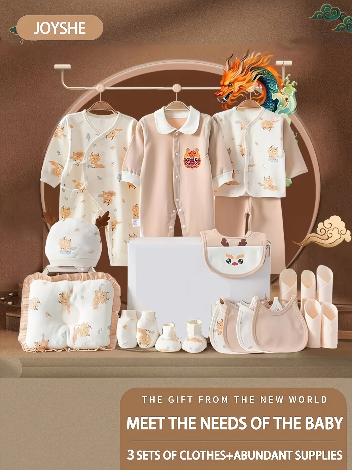 Baby Boy Clothes + Newborn Daily Necessities Complete 20 Set, 3 Sets Of Clothes + Hat + Bib + Pillow + Hand And Foot Covers + Bibs, Baby Full Moon Autumn Long Sleeve Suit Jumpsuit, Local Warehouse, Baby Shower Gifts, Newborn