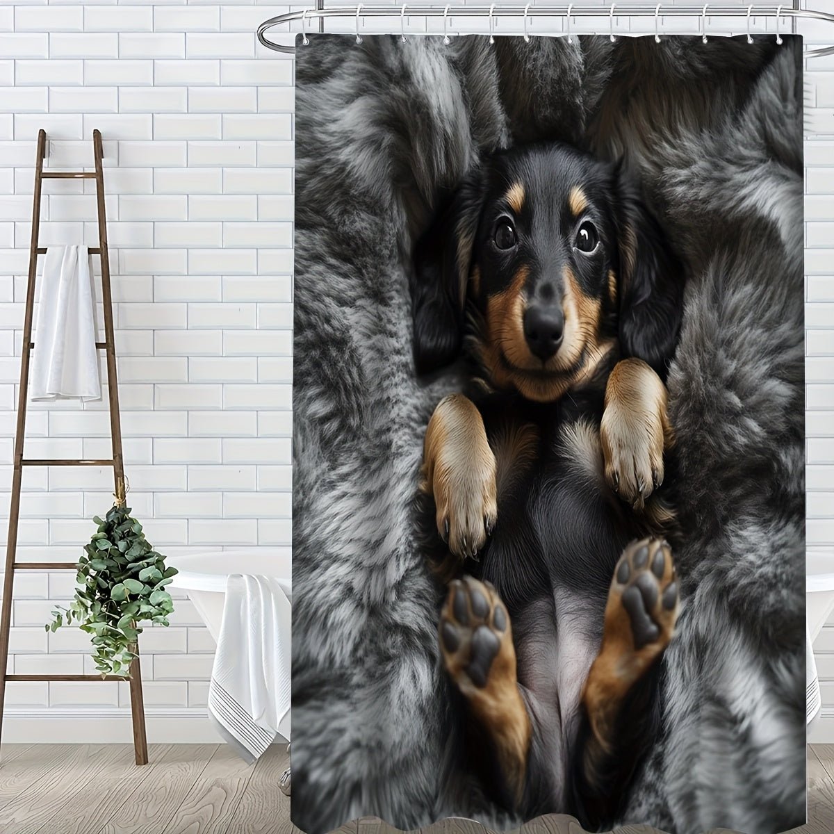 1/3/4pcs Cozy Puppy Shower Curtain Set - Adorable Dachshund Design with, U - Shaped & Toilet Lid Cover, 12 Hooks, 70.87x70.87inch, Polyester, All - Season Use, Dog Lover Home Decor, Dog Lover Gifts, Playful Design, Durable Fabric - Buy That Thang