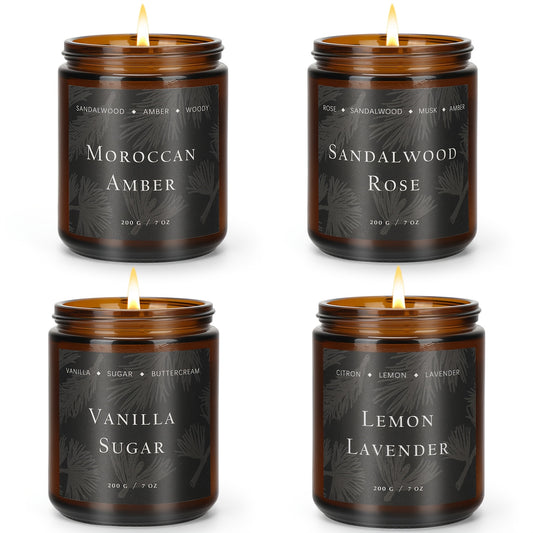 4pcs Scented Candles Home Scented Candles, 28oz Soy Wax Candle Gift Set for Women Men (Lemon Lavender/Vanilla Sugar/Sandalwood Rose/Moroccan Amber), Home Decor, Birthday, Valentine, Thanksgiving Christmas Decorations Christma