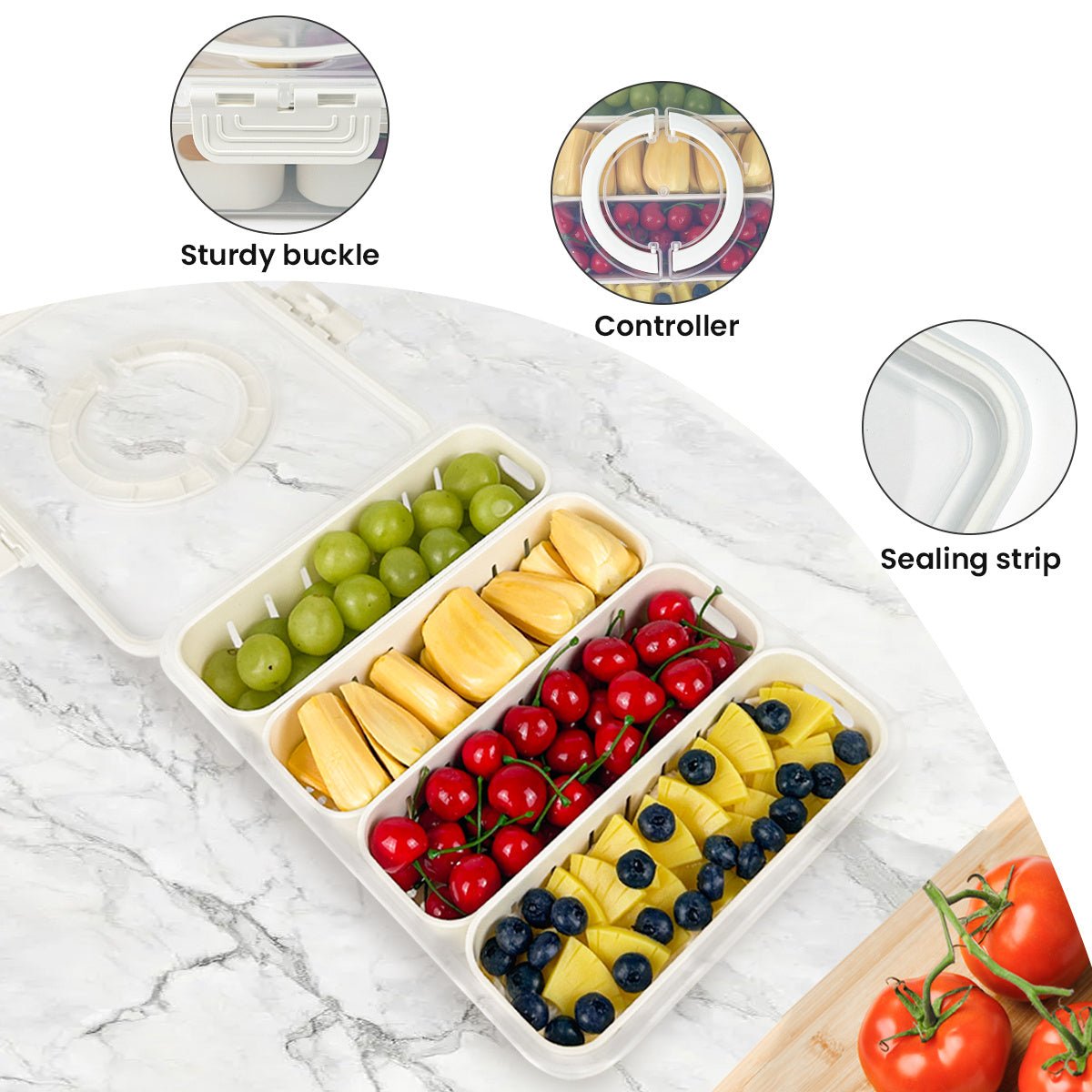 Fruit Storage Containers for Fridge Keep Fresh - Divided Serving Tray with Lid and Handle - Portable Picnic Parties Snackle Box Veggie Tray - Berry Candy Food Snack Organizer Travel, Compact Design, Easy to Clean, Leakproof C - Buy That Thang