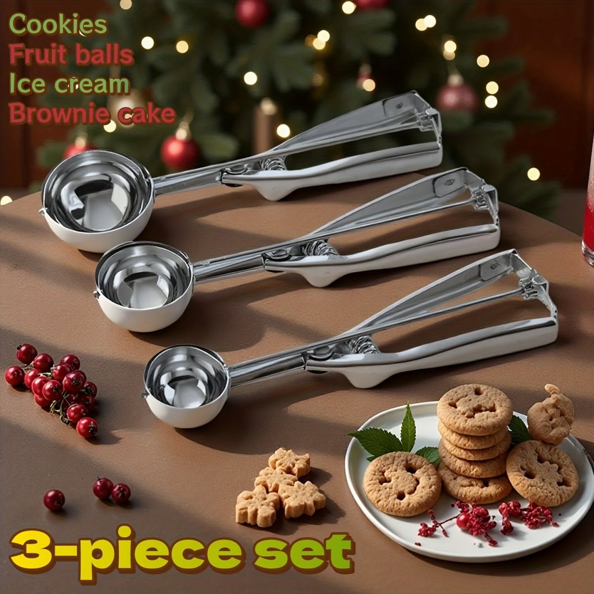 3pcs Cookie Scoops for Baking Include 1 Tbsp/ 2 Tbsp/ 3 Tbsp, Cookie Dough Scoop, Ice Cream Scoop Set, for Cookie, Cupcake, Melon Ball, Meatball, Ice Cream, Halloween And Christmas Kitchen Gifts - Buy That Thang