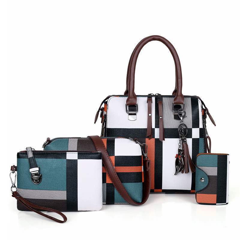 4 Piece Set Women's Casual Plaid Crossbody Tote Handbags Set