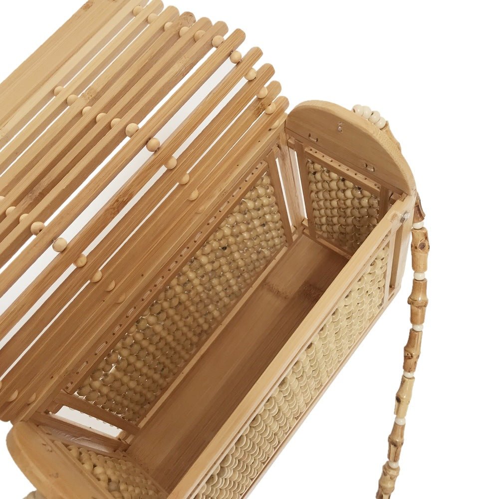 Square Bamboo Bag Summer Hollow Bamboo Beach Bag Fashion Messenger Bag Hand - woven Straw Shoulder Bag - Buy That Thang