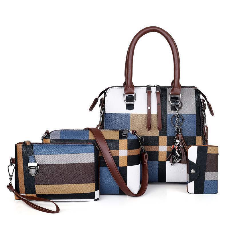 4 Piece Set Women's Casual Plaid Crossbody Tote Handbags Set