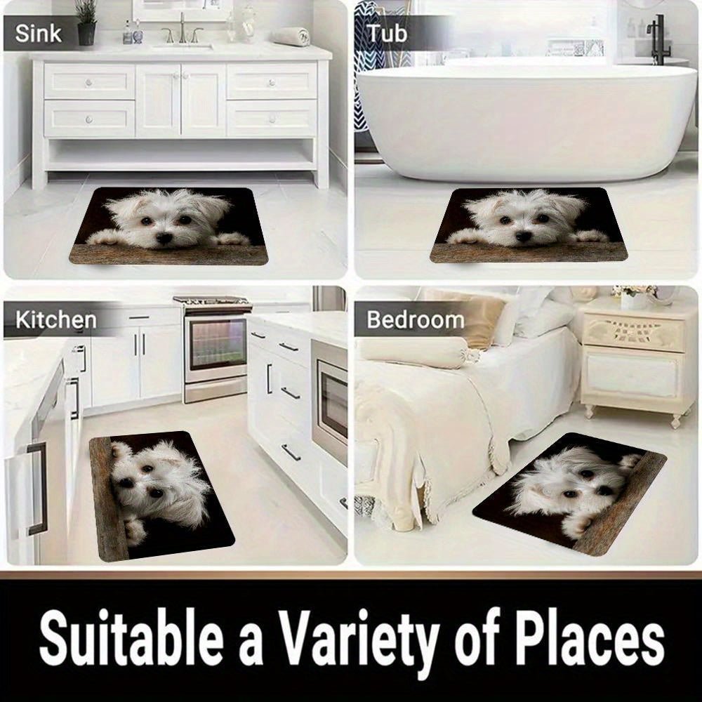 1pc Cute White Maltese Puppy Doormat - Non - Slip Entryway Mat with Fluffy Puppy Peeking, Machine Washable Soft Mat Mat for Front Door, Living Room, Kitchen - Perfect for Halloween, Christmas, Thanksgiving, Easter, Hanukkah Dec - Buy That Thang