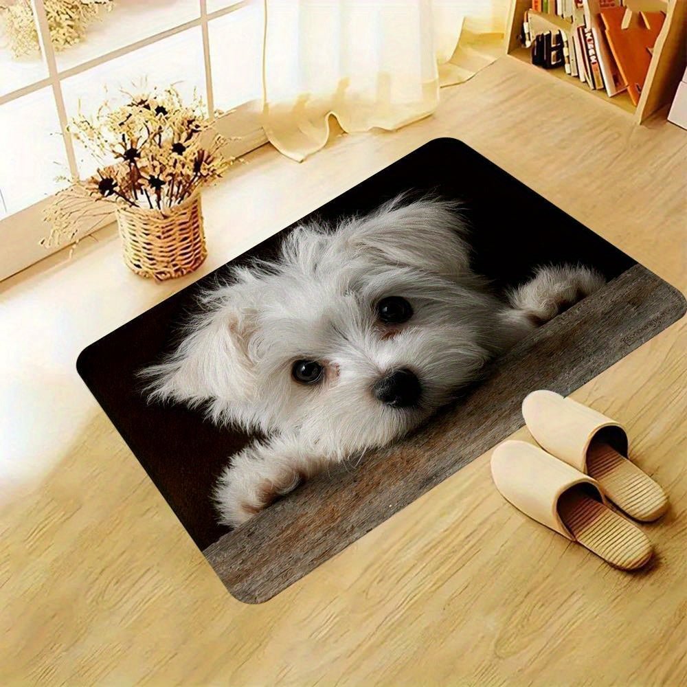 1pc Cute White Maltese Puppy Doormat - Non - Slip Entryway Mat with Fluffy Puppy Peeking, Machine Washable Soft Mat Mat for Front Door, Living Room, Kitchen - Perfect for Halloween, Christmas, Thanksgiving, Easter, Hanukkah Dec - Buy That Thang