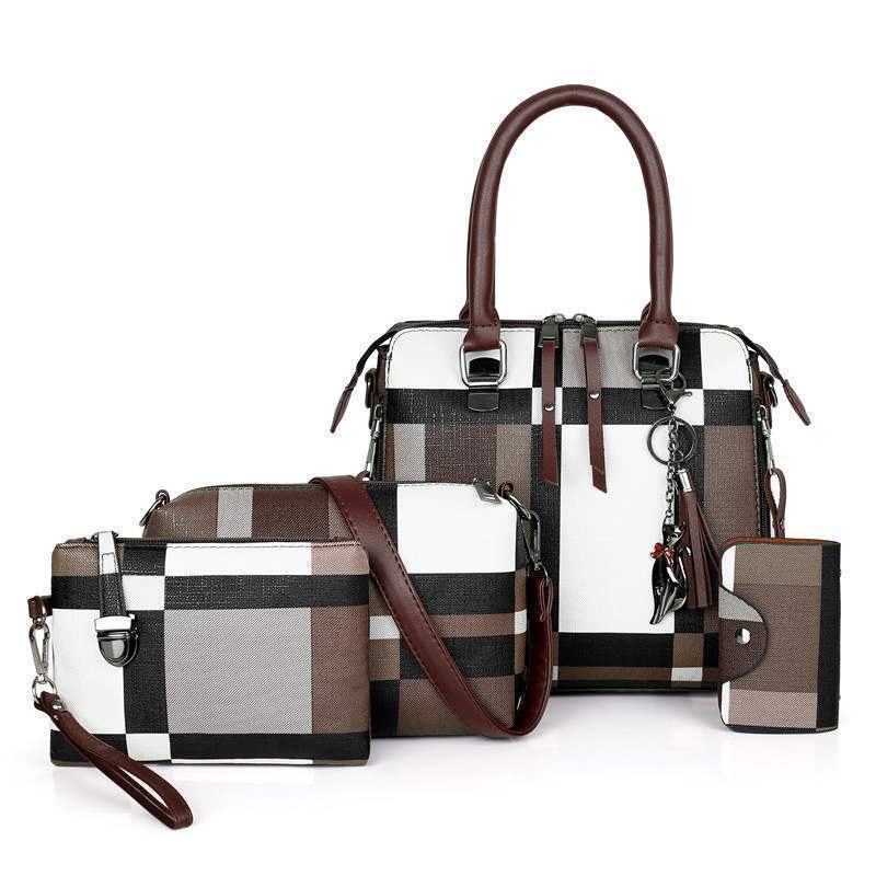 4 Piece Set Women's Casual Plaid Crossbody Tote Handbags Set