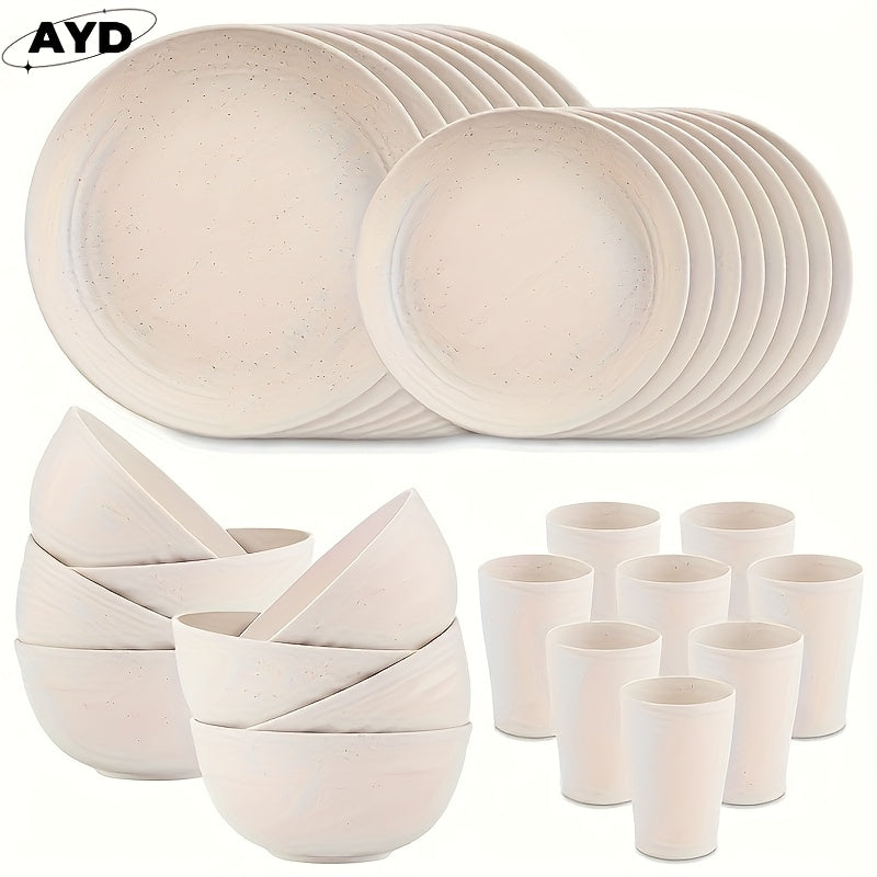 [Unbreakable Dinnerware Set] 32/16pcs Unbreakable Wheat Straw Dinnerware Set | Service For 8/4, Large Size Modern Dish Set-Plate/Dessert Plate/Bowl/Cup, Dishwasher & Microwave Safe, Lightweight Tableware, Perfect for Camping,