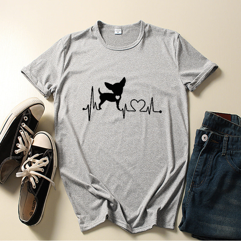 Dog Love Print Crew Neck T-shirt