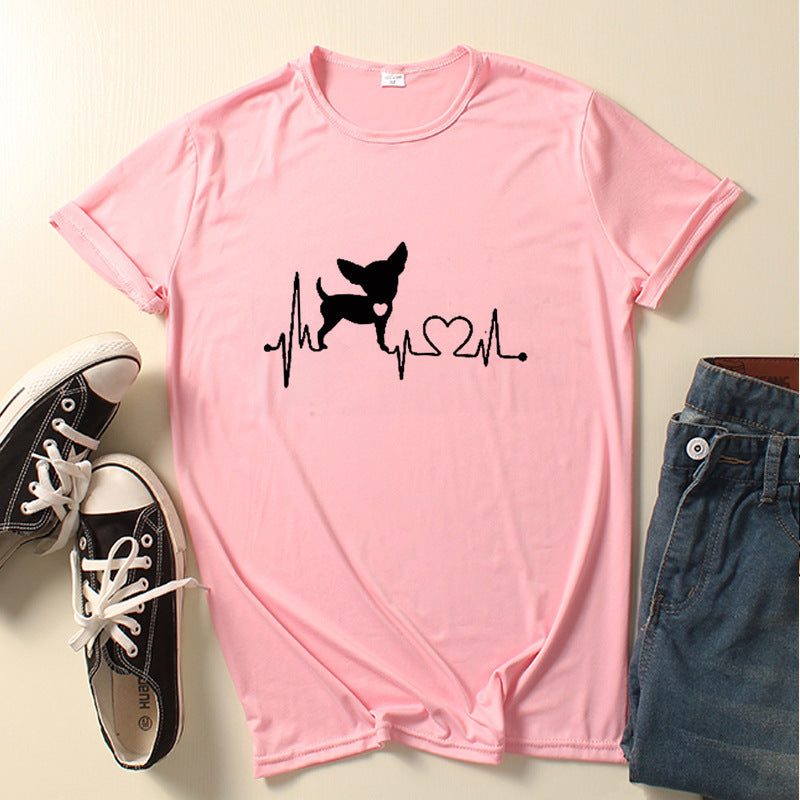Dog Love Print Crew Neck T-shirt