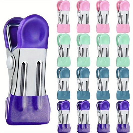 8/ 16pcs chip clip bag clip, food packaging clip with scratch - resistant vinyl coated end, heavy duty metal food clip for food, kitchen clip for bag food, photo folder clip - Buy That Thang