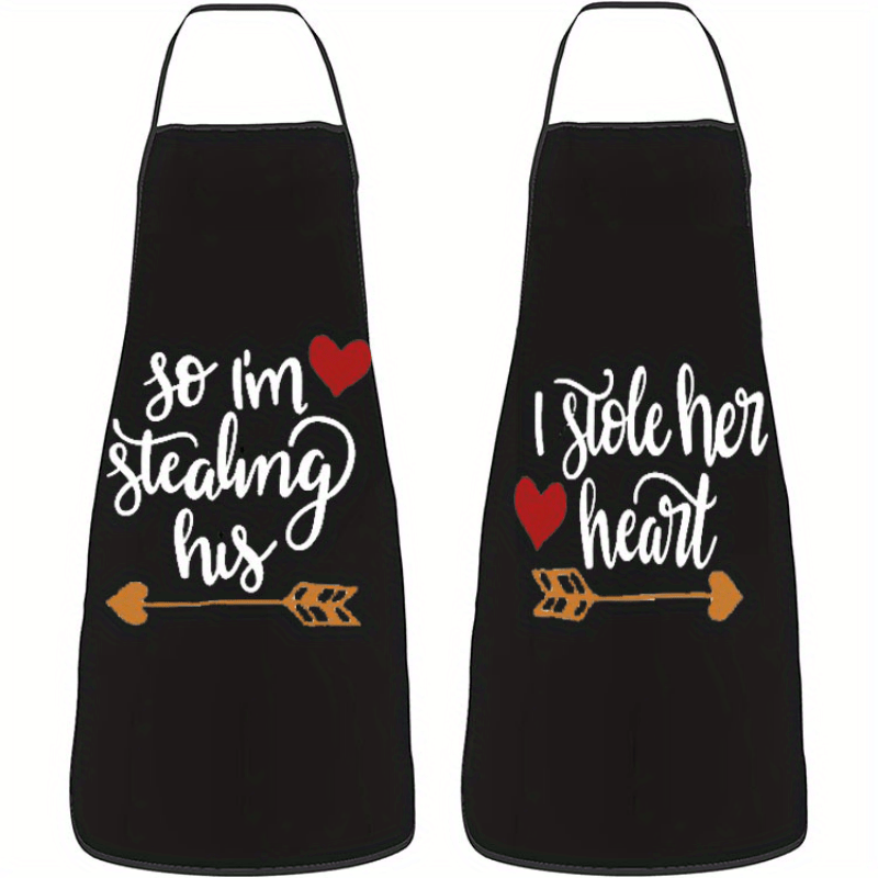 2pcs Set Romantic Kitchen Apron Set for Couples - Designed with a Heart-To-Heart Pattern, Perfect for Couples, Made of Durable Polyester Fabric, It'S The Perfect Cooking Gift for Him- Add Love to Your Baki