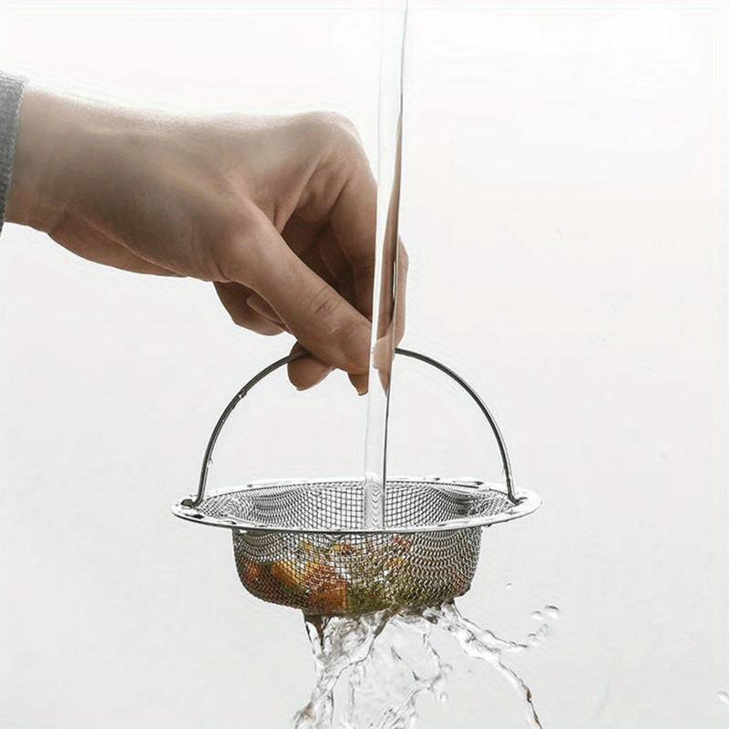 1 Stainless Steel Kitchen Sink Strainer with Handle - Modern Round, Mesh Strainer, Suitable for Bathroom and Kitchen Sinks, Power - Free, Bathroom Sink Strainer | Stylish Metal Finish | Stainless Steel Mesh - Buy That Thang