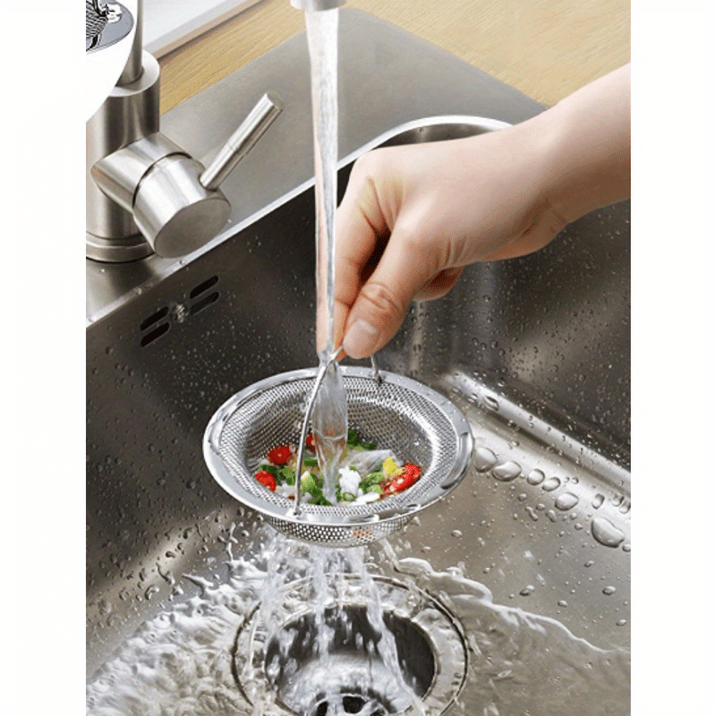 1 Stainless Steel Kitchen Sink Strainer with Handle - Modern Round, Mesh Strainer, Suitable for Bathroom and Kitchen Sinks, Power - Free, Bathroom Sink Strainer | Stylish Metal Finish | Stainless Steel Mesh - Buy That Thang