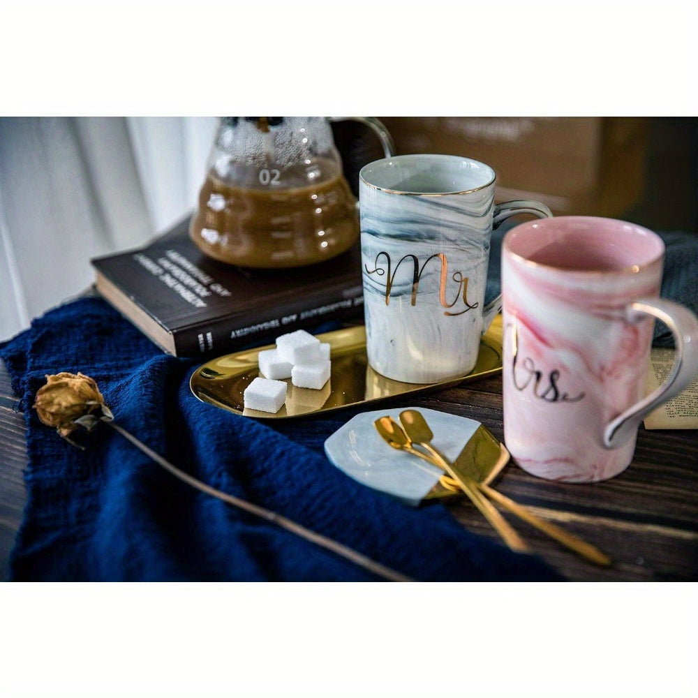 Mr and Mrs Coffee Mugs, Ceramic Marble Cups, Wedding Gifts for Bride and Groom Bridal Shower Engagement Wedding and Married Couples Anniversary, 14 Oz, Pink