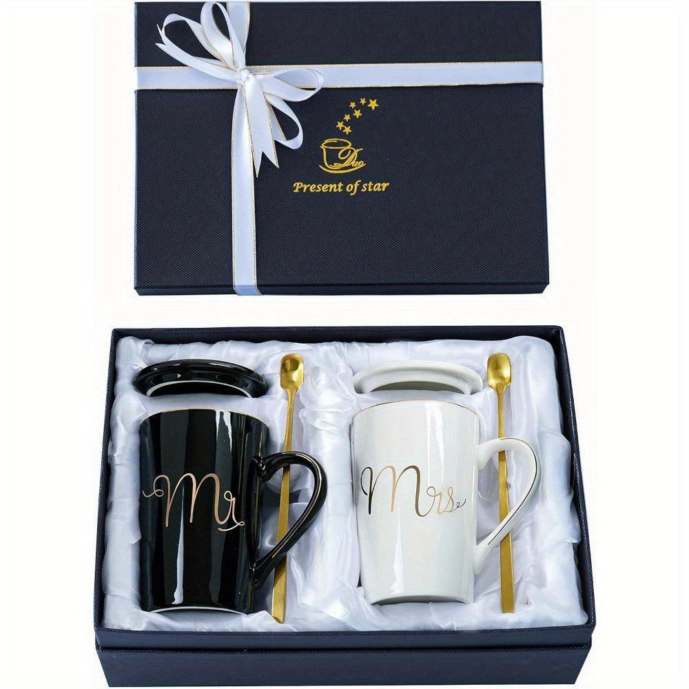 Mr and Mrs Coffee Mugs, Ceramic Marble Cups, Wedding Gifts for Bride and Groom Bridal Shower Engagement Wedding and Married Couples Anniversary, 14 Oz, Pink