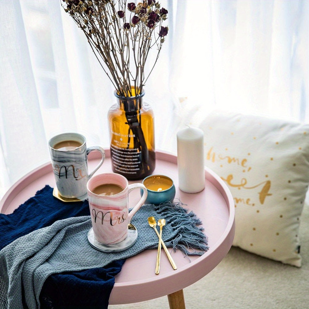 Mr and Mrs Coffee Mugs, Ceramic Marble Cups, Wedding Gifts for Bride and Groom Bridal Shower Engagement Wedding and Married Couples Anniversary, 14 Oz, Pink