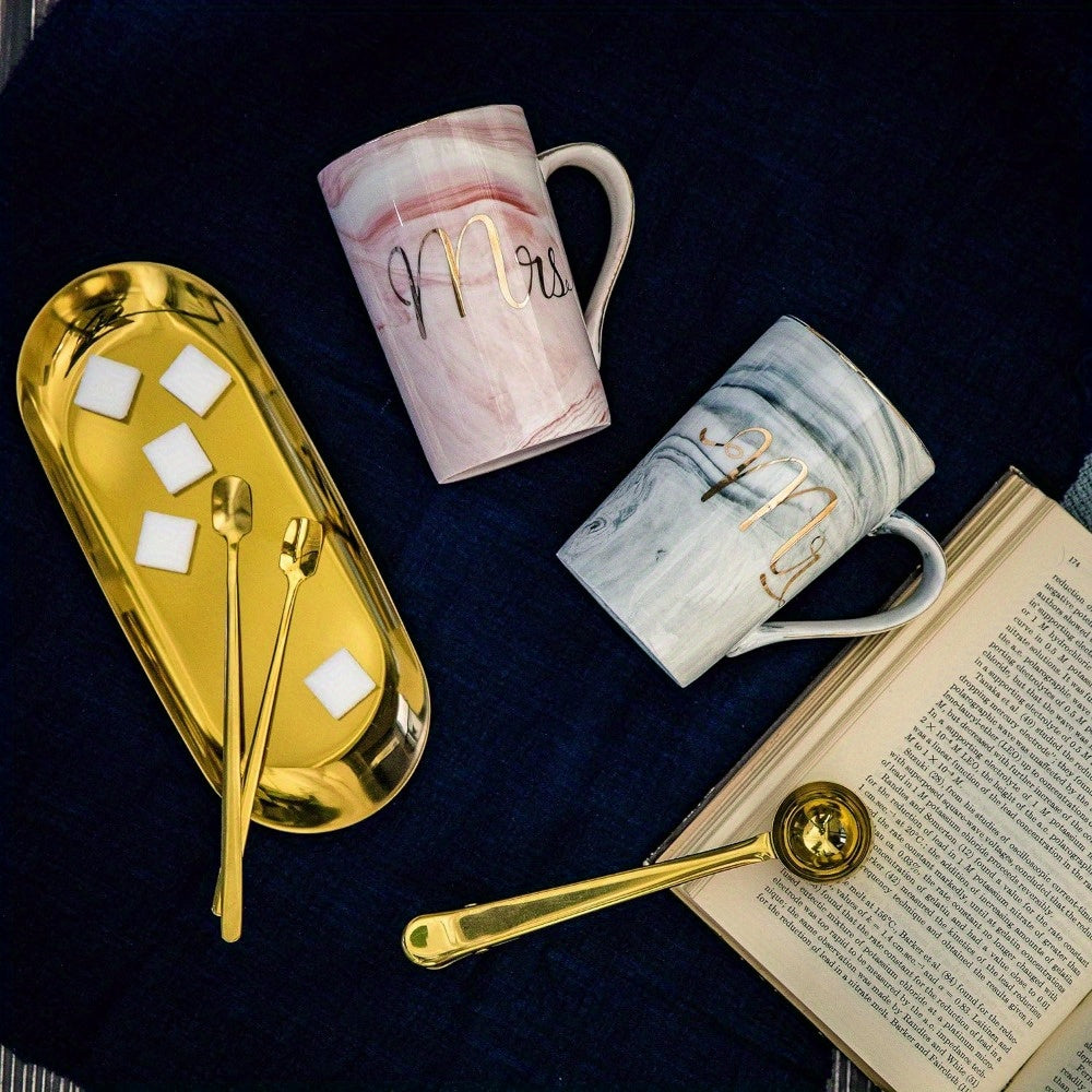 Mr and Mrs Coffee Mugs, Ceramic Marble Cups, Wedding Gifts for Bride and Groom Bridal Shower Engagement Wedding and Married Couples Anniversary, 14 Oz, Pink