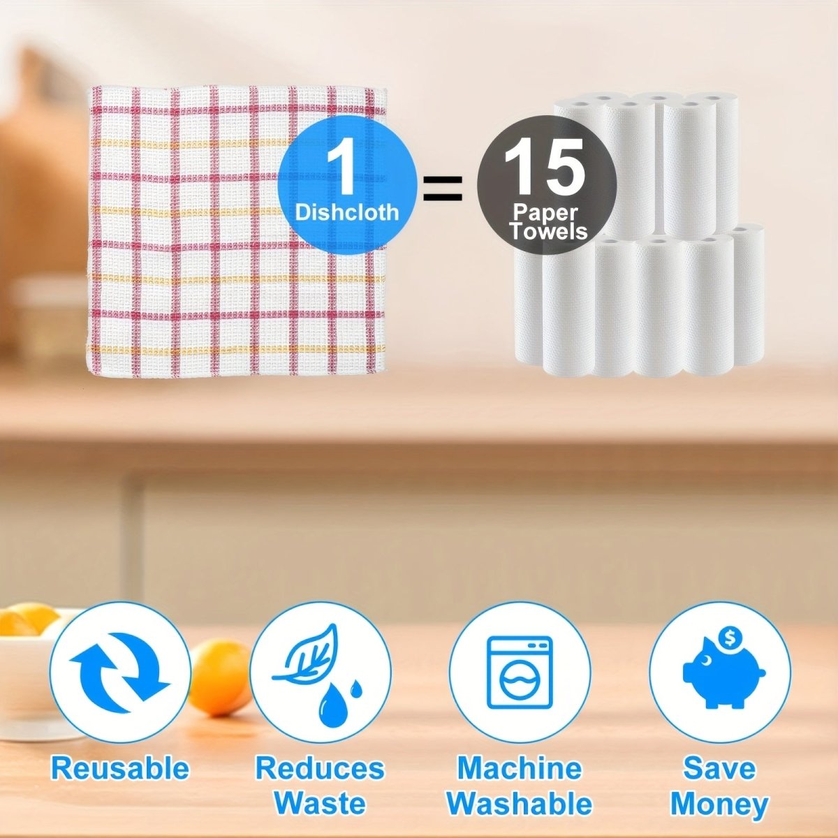 [Super Absorbent Dishcloths] 15pcs Super Absorbent Kitchen Dishcloths | Quick - Drying, Lint - Free, for Dishwashing, Countertops, Bathroom - Multi - Purpose Household Cleaning Towels (12/Box), Dish Drying, Checkered Pattern, Soft - Buy That Thang