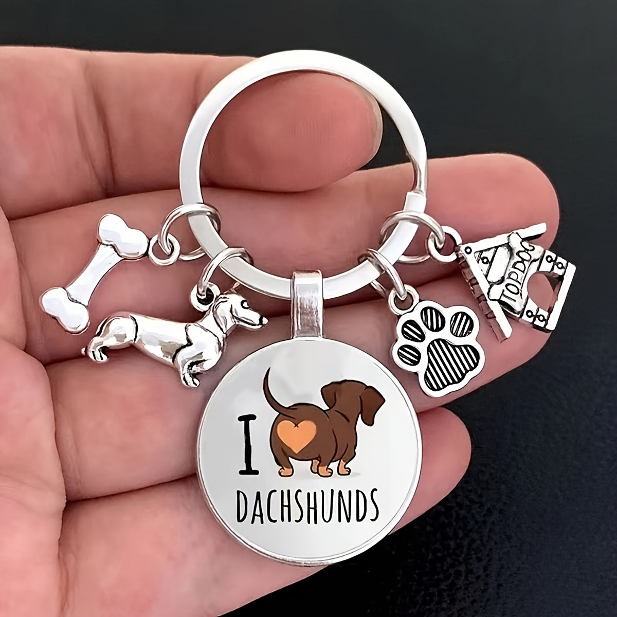 Cute Dachshund Dog Keychain - Golden Keychain Ring, Wallet, Backpack Charm - Gift for Pet Lovers, Dog Moms, and Dads