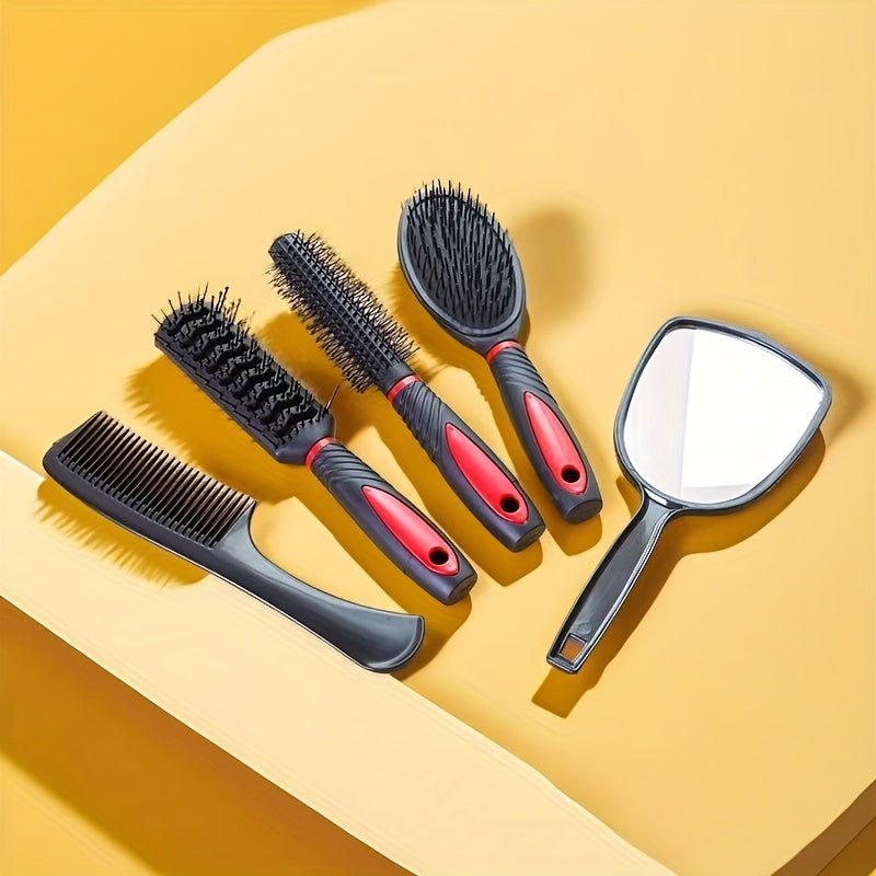 5pcs/Set Hairdressing Brush Holder Set, Hair Styling Brush With Mirror, Hairdressing Comb For All Hair Types - Buy That Thang