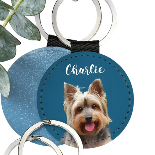 Custom Pet Photo Keychain – Personalized Dog & Cat Portrait Leather Keyring