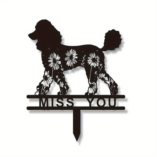 Poodle Memorial Stake – Metal Pet Grave Marker with “Miss You” Design