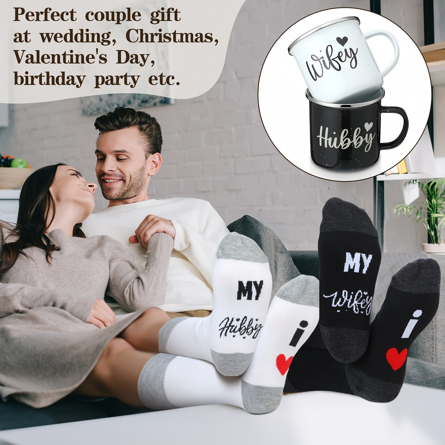 4 Pack Hubby and Wifey Gifts Wifey and Hubby Enamel Couples Coffee Mugs Couples Socks for Bride EngaSynthetic Gemstoneent Groom Wedding Gifts Party Packs