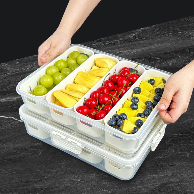 Fruit Storage Containers for Fridge Keep Fresh - Divided Serving Tray with Lid and Handle - Portable Picnic Parties Snackle Box Veggie Tray - Berry Candy Food Snack Organizer Travel, Compact Design, Easy to Clean, Leakproof C - Buy That Thang