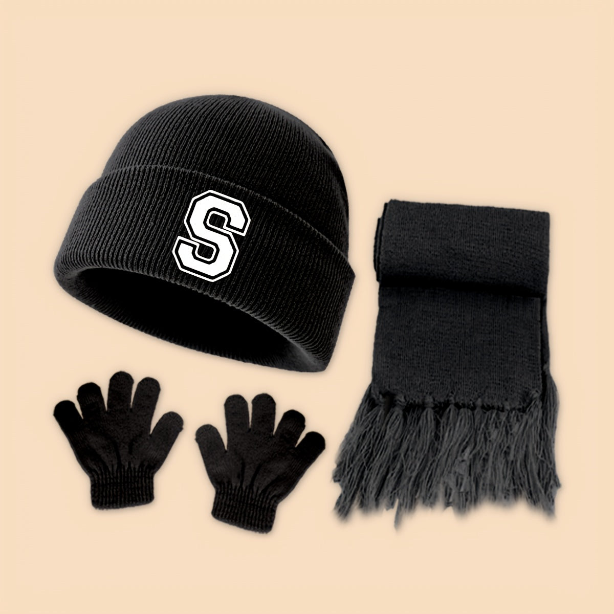 [Birthday/Christmas Gift] 3pcs Baby Alphabet Knit Hat, Scarf & Gloves Set - 26 Letters (A-Z) Warm Winter Outfit, Soft Knit Winter Wear for Boys & Girls, Birthday/Christmas Gift, Outdoor & School Cold-weather Essentials, Outdo