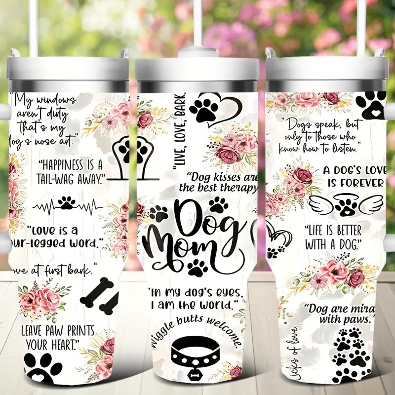40oz Insulated Dog Mom Stainless Steel Water Bottle with Lid & Straw - "Love is a Dog" Design, 304 Stainless Steel, Perfect for Summer & Winter Outdoor Travel, Insulated Water Bottle - Buy That Thang