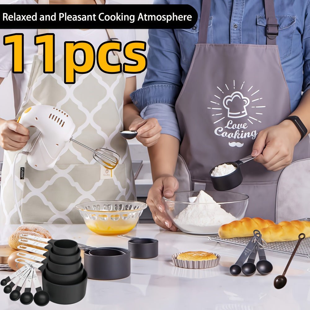 11pcs Stackable Measuring Cup and Spoon Set with Stainless Steel Handle - Durable Plastic Kitchen Tools, Clear Measurement Markings, Space - Saving Design for Precise Cooking, Baking, and Liquid/Dry Ingredient Measurements - Id - Buy That Thang