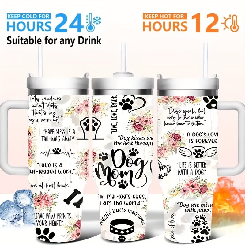40oz Insulated Dog Mom Stainless Steel Water Bottle with Lid & Straw - "Love is a Dog" Design, 304 Stainless Steel, Perfect for Summer & Winter Outdoor Travel, Insulated Water Bottle - Buy That Thang
